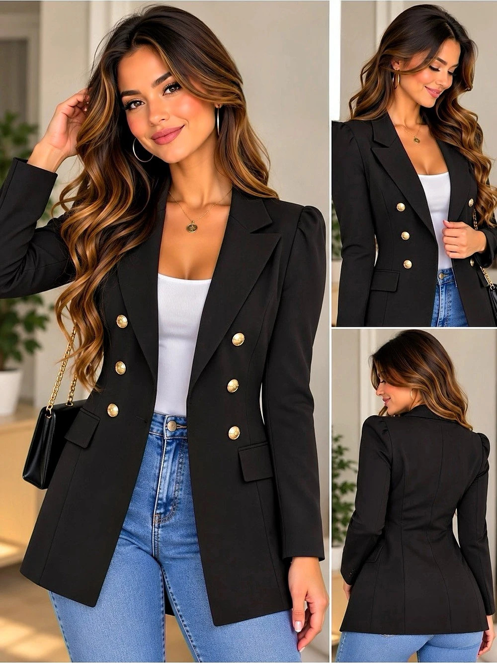 Women's Black Double-Breasted Blazer